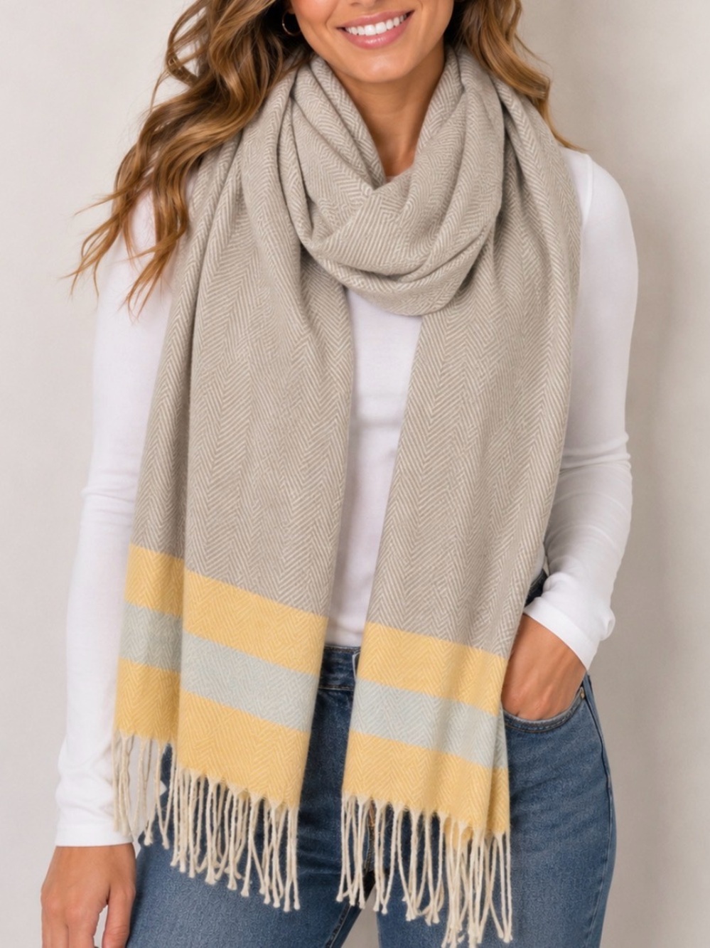 Chloe & Lex Cozy Chevron Throw Blanket with Yellow Accent tassel edges
